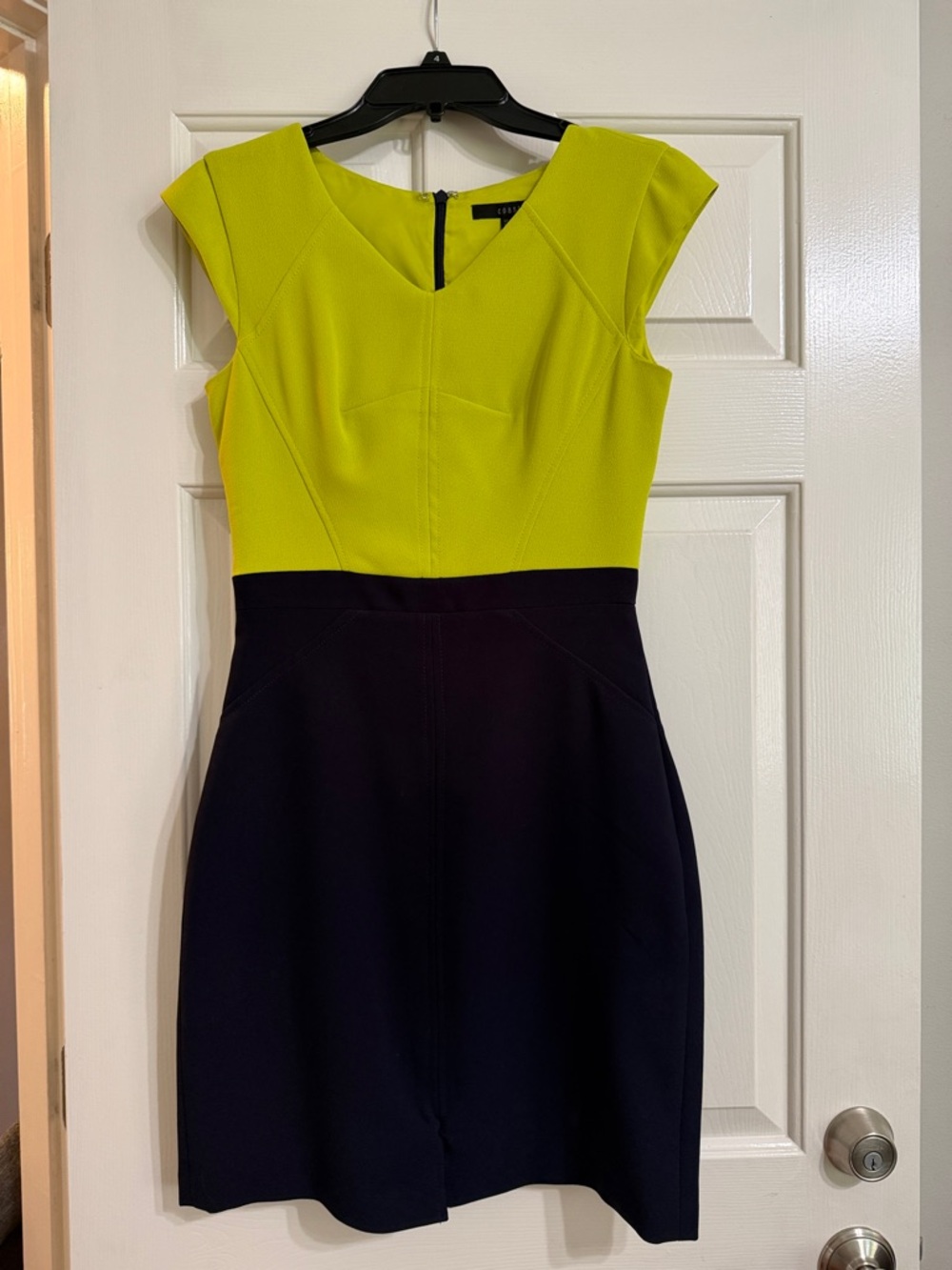 Coast Women’s Two-Tone Ponte Sheath Dress in Lime and Black